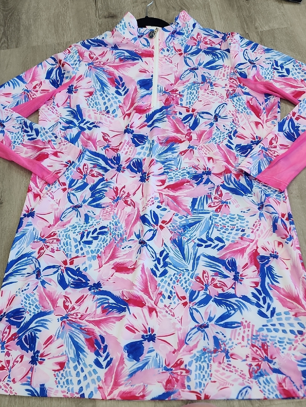 Stella Parker Floral Pink & Blue Midi Dress with Zip Neck